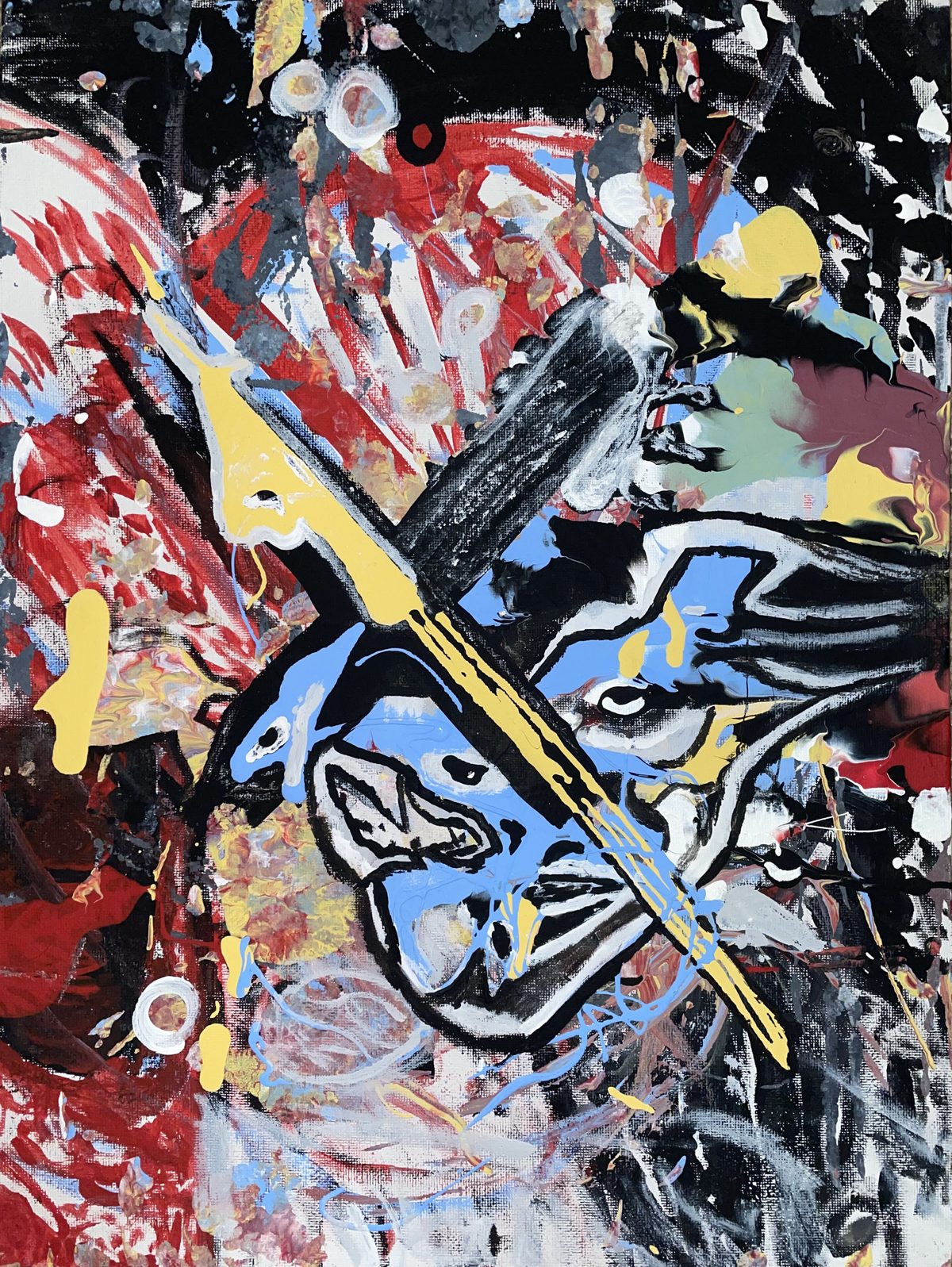 Xman Dies (Xman) - The X-eyed man crossed out at the center of the wreckage.
