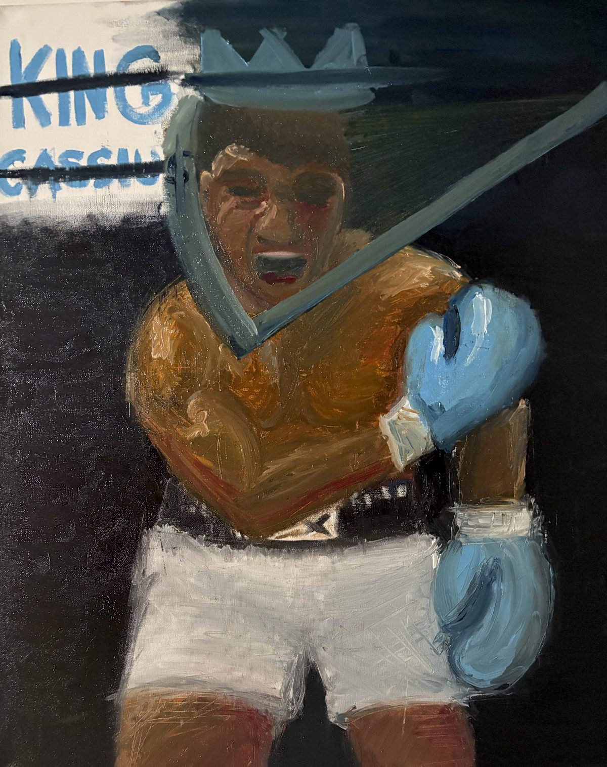 Prince Ali - KING CASSIUS — struck-through blue text over the young prince in headgear and blue gloves, before the name changed.