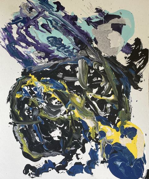 Spit and Co. (Numbskull) - A dense black-blue knot with yellow breaking through.