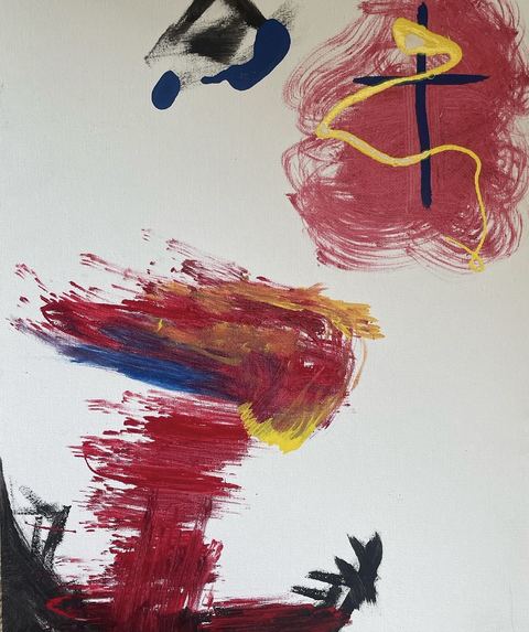 Spit and Co. (Snake) - A red smear column under a yellow S-curve — the snake in the heat.