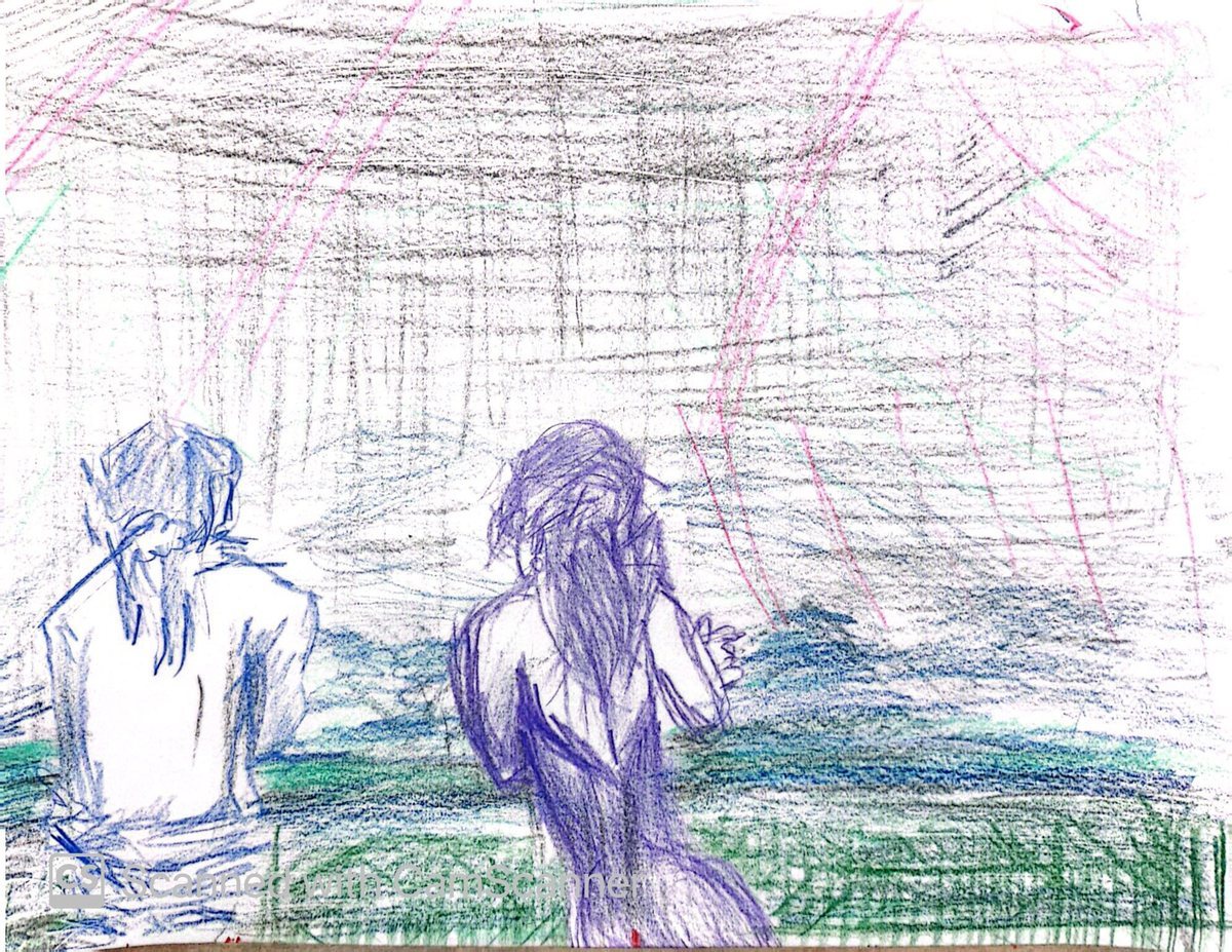 Misato and Kaji — colored pencil study